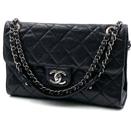 CHANEL caviar skin Single flap Double chain bag