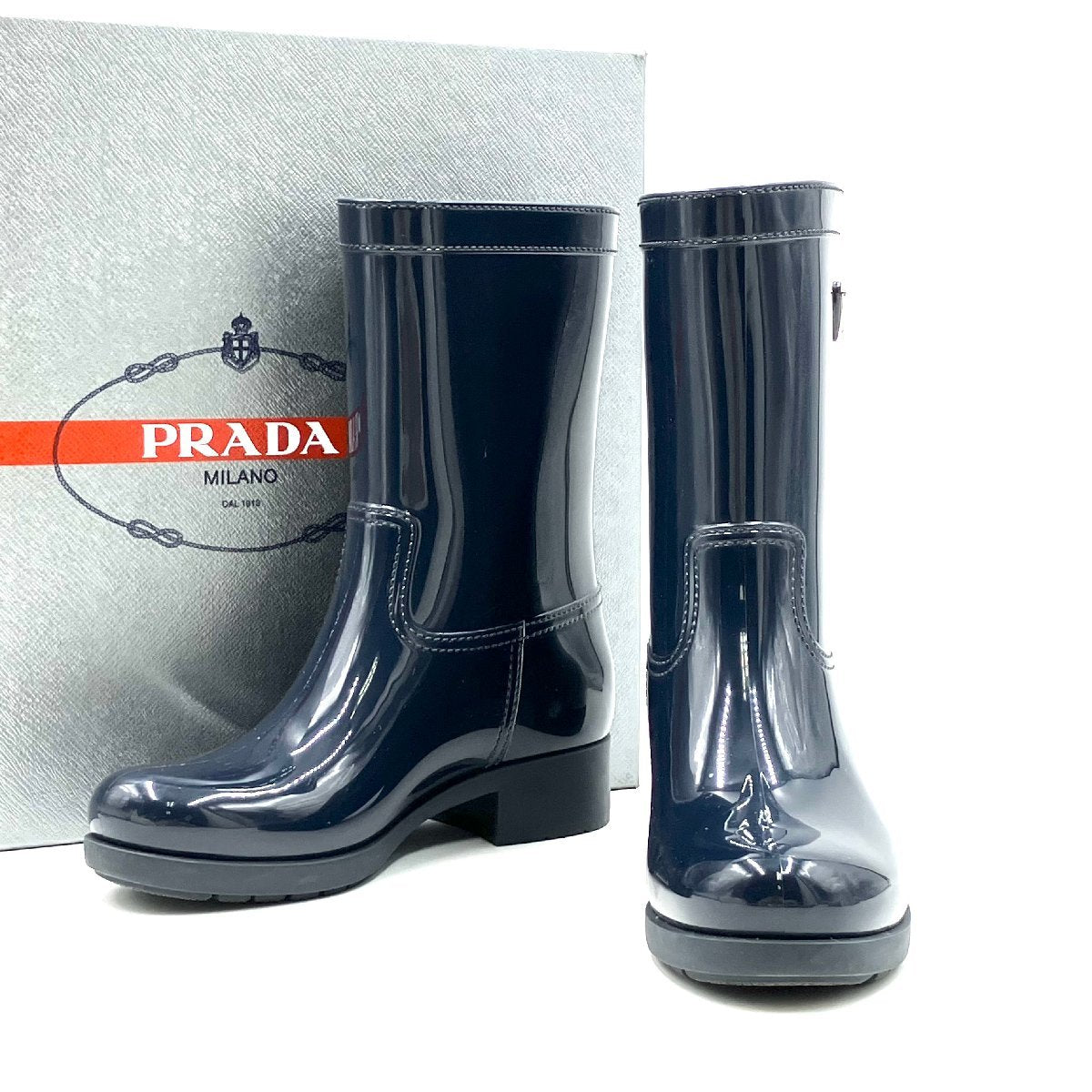 PRADA rain boots navy rubber ladies 36 sizes