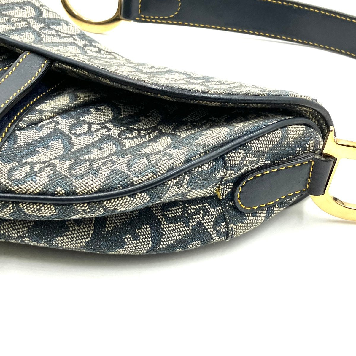 Christian Dior Trotter saddle bag shoulder bag navy gold hardware