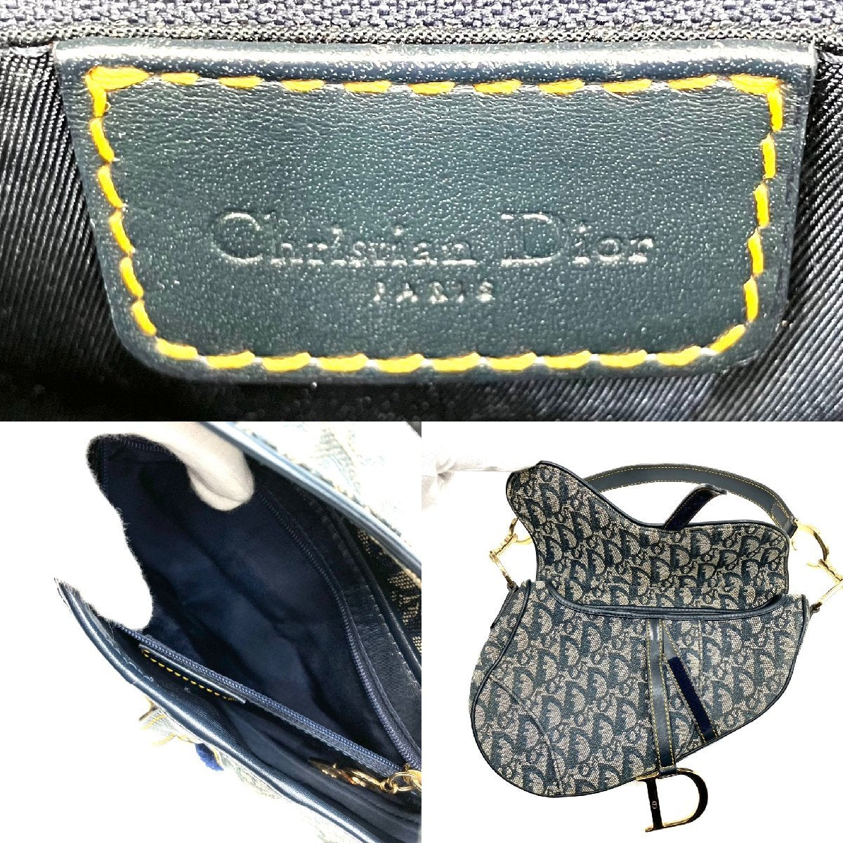 Christian Dior Trotter saddle bag shoulder bag navy gold hardware