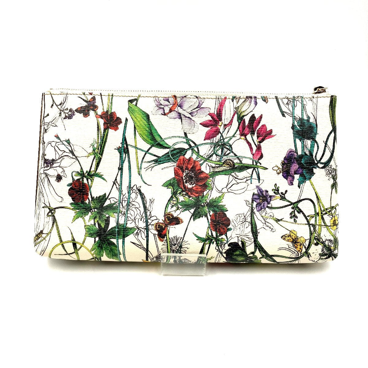 GUCCI Flora Bamboo Pouch White Bag Accessory Case Floral Pattern