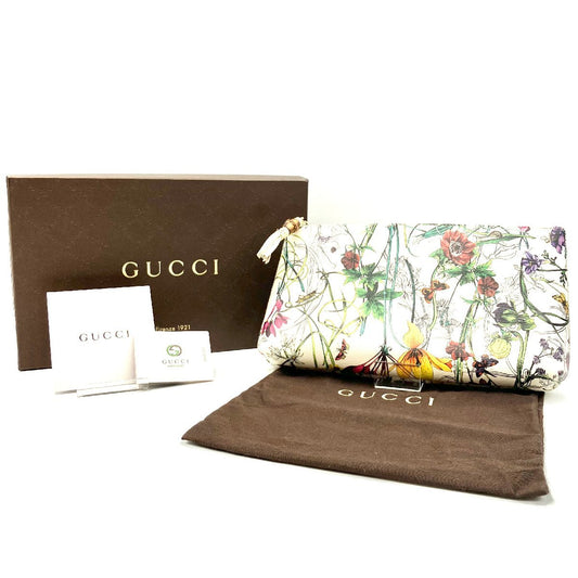 GUCCI Flora Bamboo Pouch White Bag Accessory Case Floral Pattern