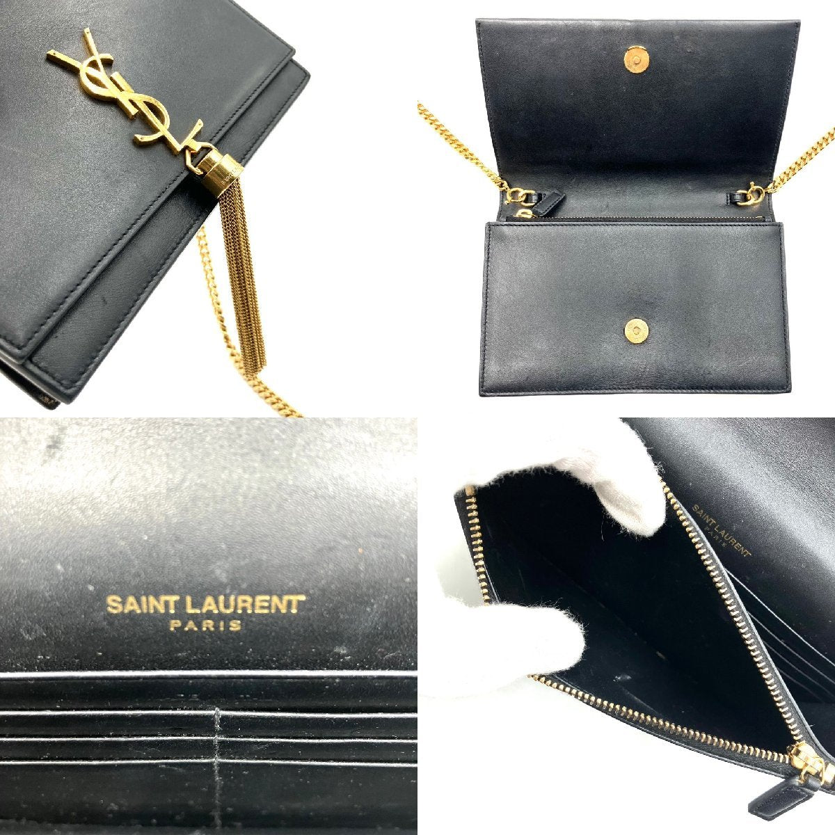 YVES SAINT LAURENT YSL KATE WOC Tassel chain wallet in black with gold hardware