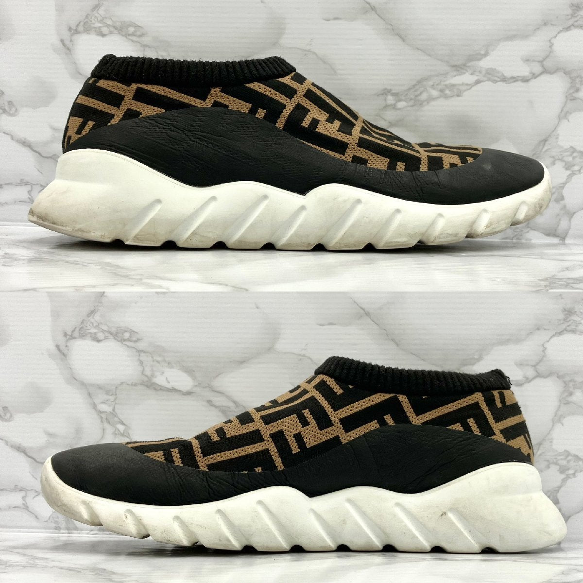 FENDI Zucca logo knit sneakers socks sneakers shoes shoes black brown white men's 10.8" 5-7-561