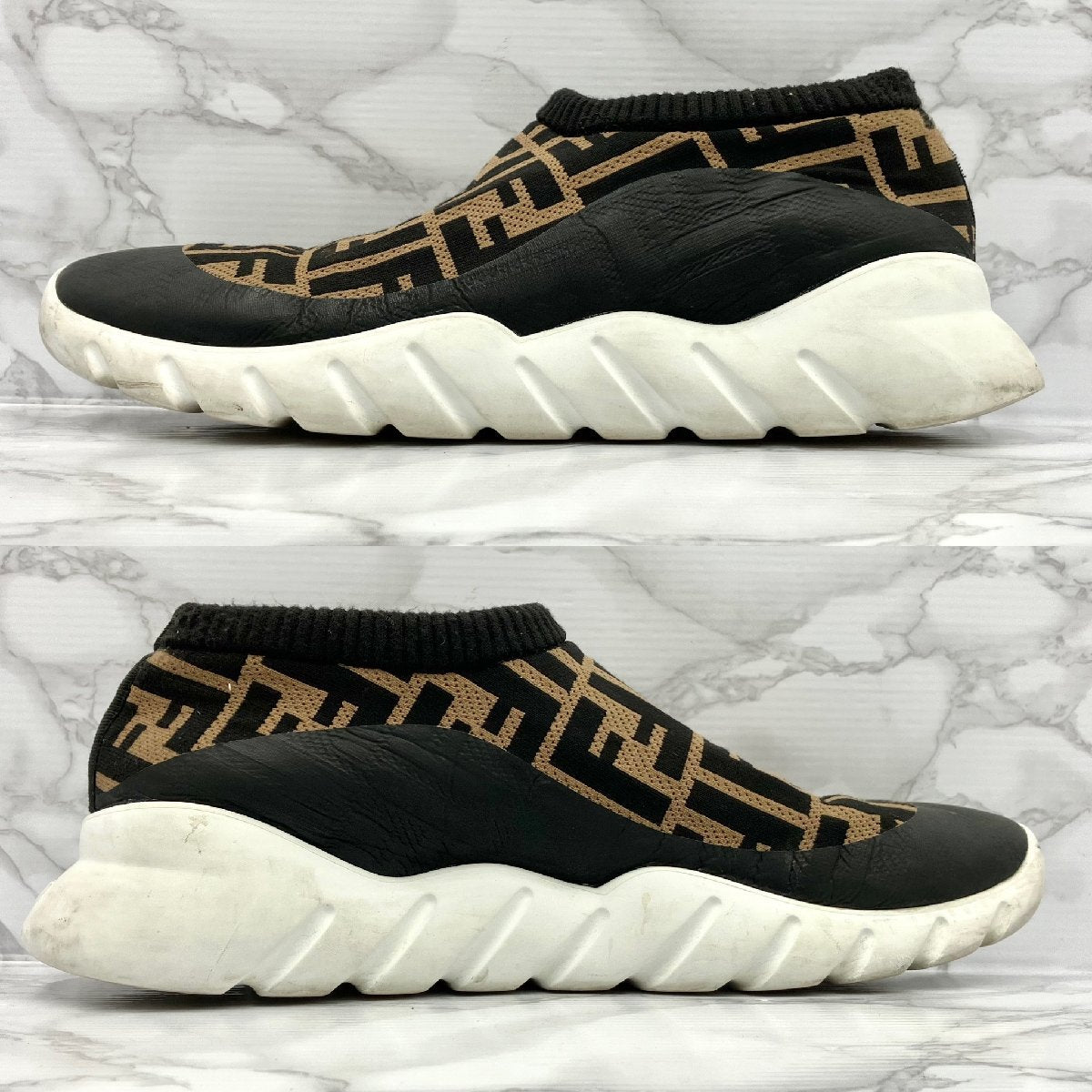 FENDI Zucca logo knit sneakers socks sneakers shoes shoes black brown white men's 10.8" 5-7-561