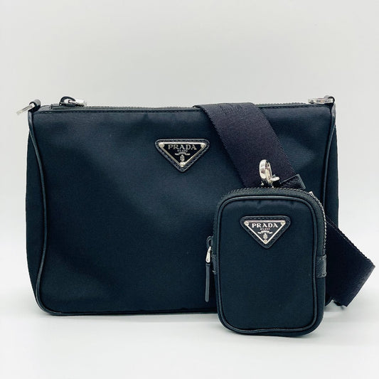 PRADA PRADA Renylon Tesuto Shoulder Bag Black 2VH113 SilverMetal Bag Bag Triangle Logo